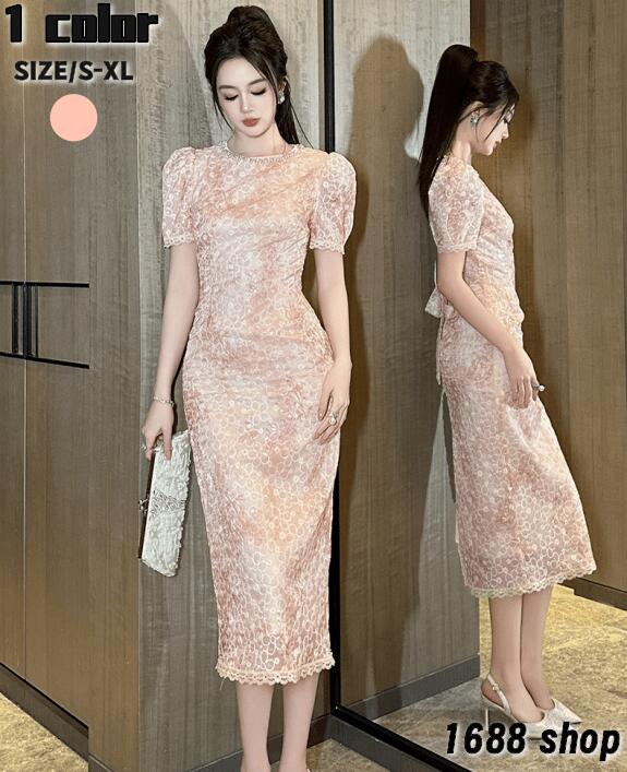 大特価2025 タイトワンピース 姫系ワンピース　シンプル　ワンピース Aライン インポート ひざ丈 ミドル丈 エレガント　韓国ファッション シンプル Vネック パーティドレス 半袖　お嬢様 セクシー