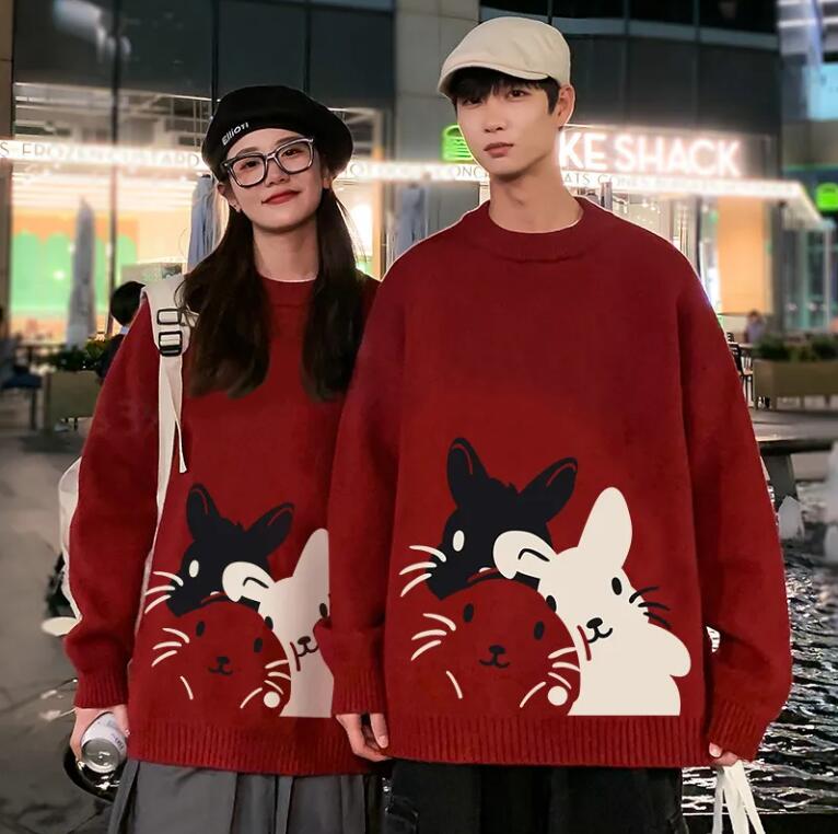 韓国ファッション 秋と冬 新しい 怠惰なレトロ 通勤 ゆったり カジュアル カップルのセーター ラウンドネックプルオーバーニットセーター PQ27