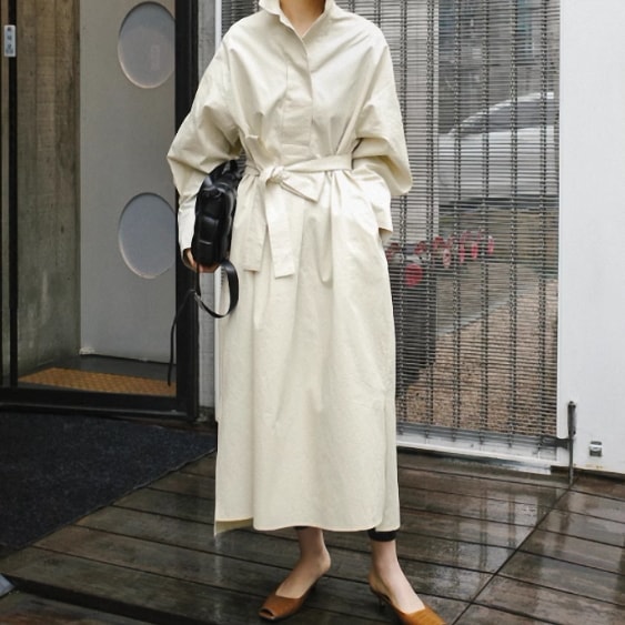 レディース ワンピース シャツ ブラウス 前開き 長袖 ボリューム袖 Vネック ストレート リボン ウエストリボン ふっくら コンサバ ヴィンテージ きれいめ シンプル カジュアル 上品 おしゃれ