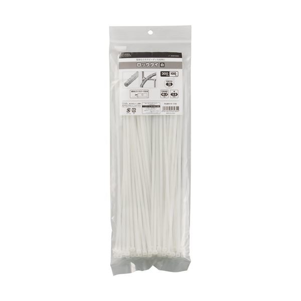 （まとめ） オーム電機 ロックタイ 300mm 白 LT-300W100WH 1袋（100本） 5セット