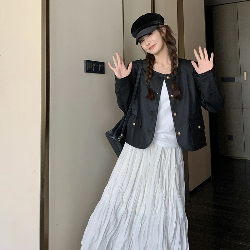 レザージャケット ブラック 秋 新作 デザイン感 小柄 PUレザー バイカージャケット