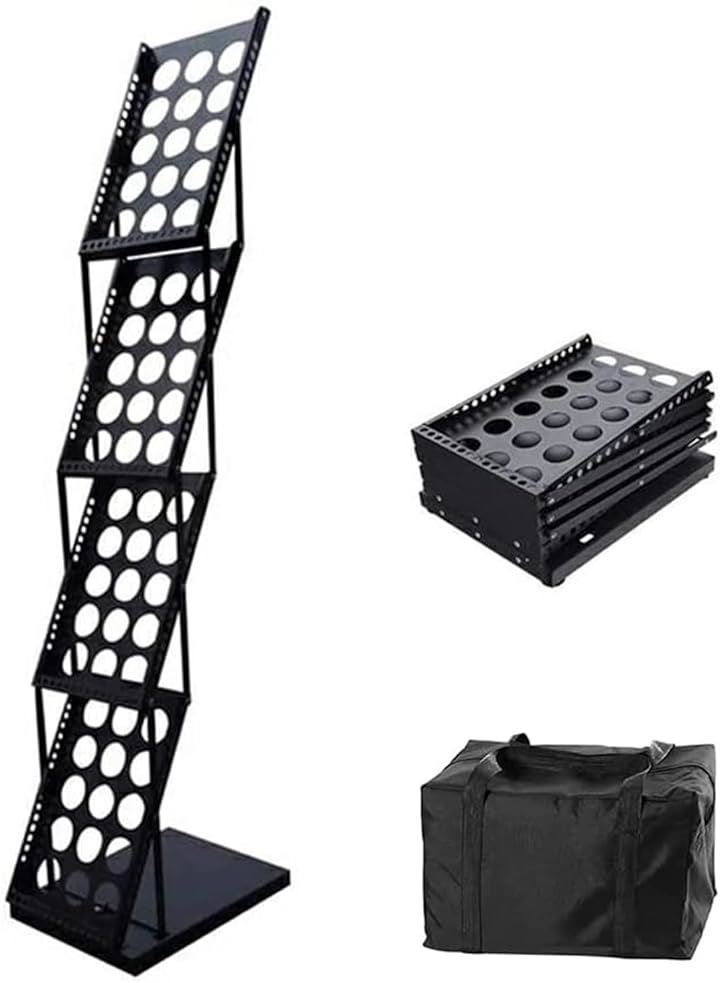 カタログスタンド マガジンラック 折りたたみ式 4段 片面 パンフレットスタンド カタログラック おしゃれ 雑誌ラック 組み立て不要 イベントや催事に(ブラック)