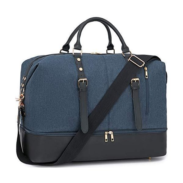Weekender Carry On Tote Overnight Bag for Men and Women Travel Duffle with Bottom Shoe Compartment (
