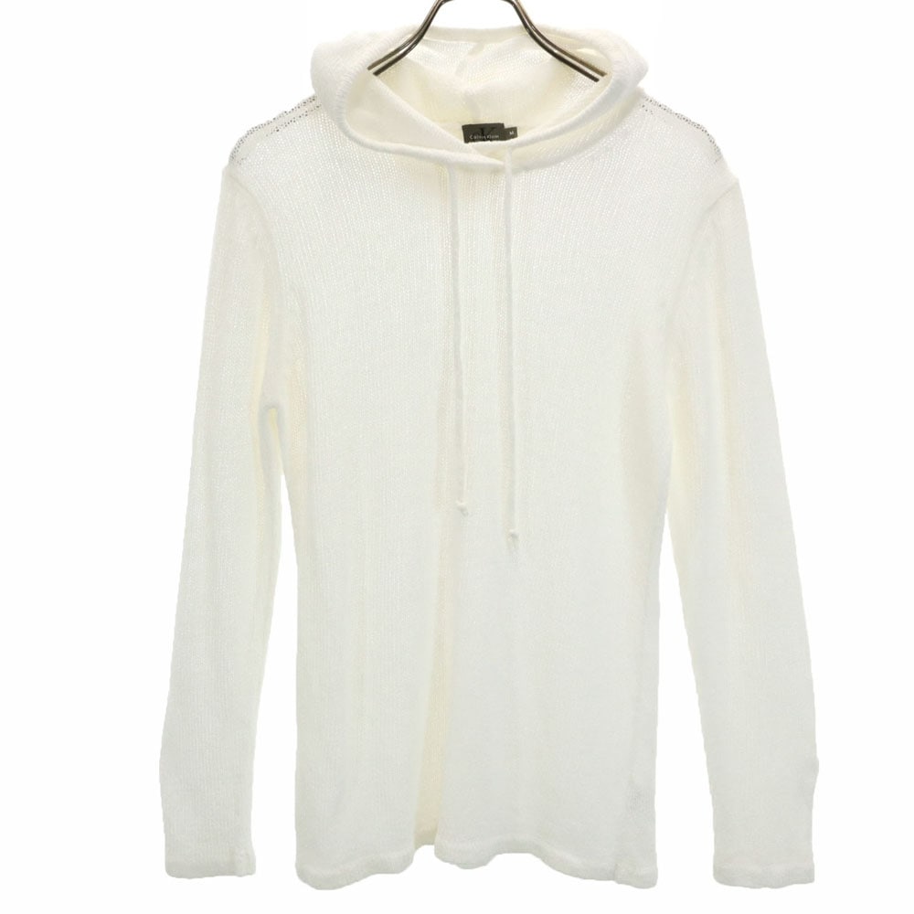 リネンブレンド 長袖 パーカー M ホワイト系 プルオーバー レディース