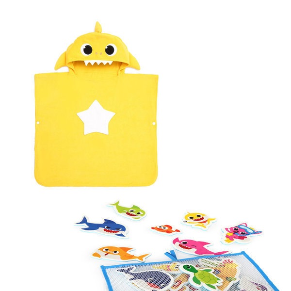 赤ちゃんサメのフードタオルとバスステッカーㅣ子供のバスタイムが楽しくなります