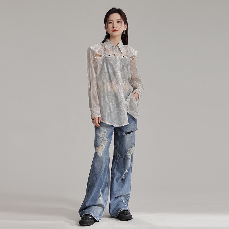 古い/穴/個性/ジーンズ/女性/ストレート/細い/ワイドパンツ関連商品は店で購入可能