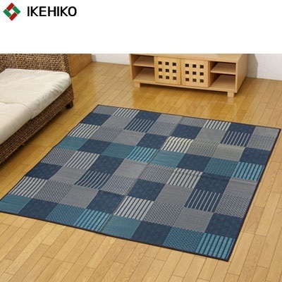 イケヒココーポレーション 純国産 い草花ござ 『DX京刺子』 ブルー 江戸間2畳（約174174cm）（裏:不織布） 4114202 【送料無料】