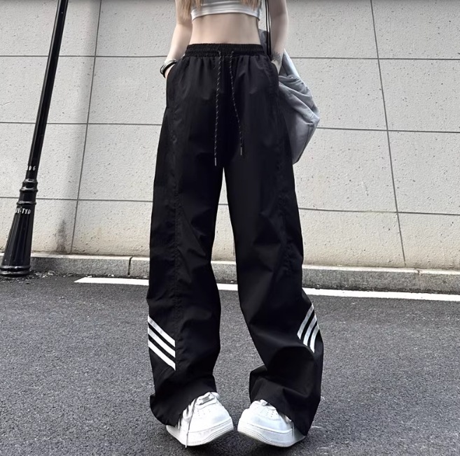 レディース パンツ ボトムス ストレートパンツ フルレングス ストレート ストリート ウエストゴム シンプル カジュアル かっこいい ラフ メンズライク ボーイッシュ スポーティー ルーズ ベーシック