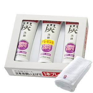 正規販売代理店 定価より10%OFF 炭洗顔クリーム 120g 3本 セット 今治タオル付き 敏感肌 角質ケア 洗顔フォーム 温泉コスメ 旅美人