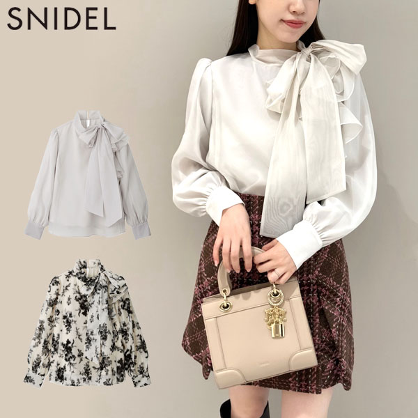 【即納】スナイデル SNIDEL トップス 24秋冬 Sustainableラッフルリボンオーガンジーブラウス ミドル丈 長袖 swfb245076