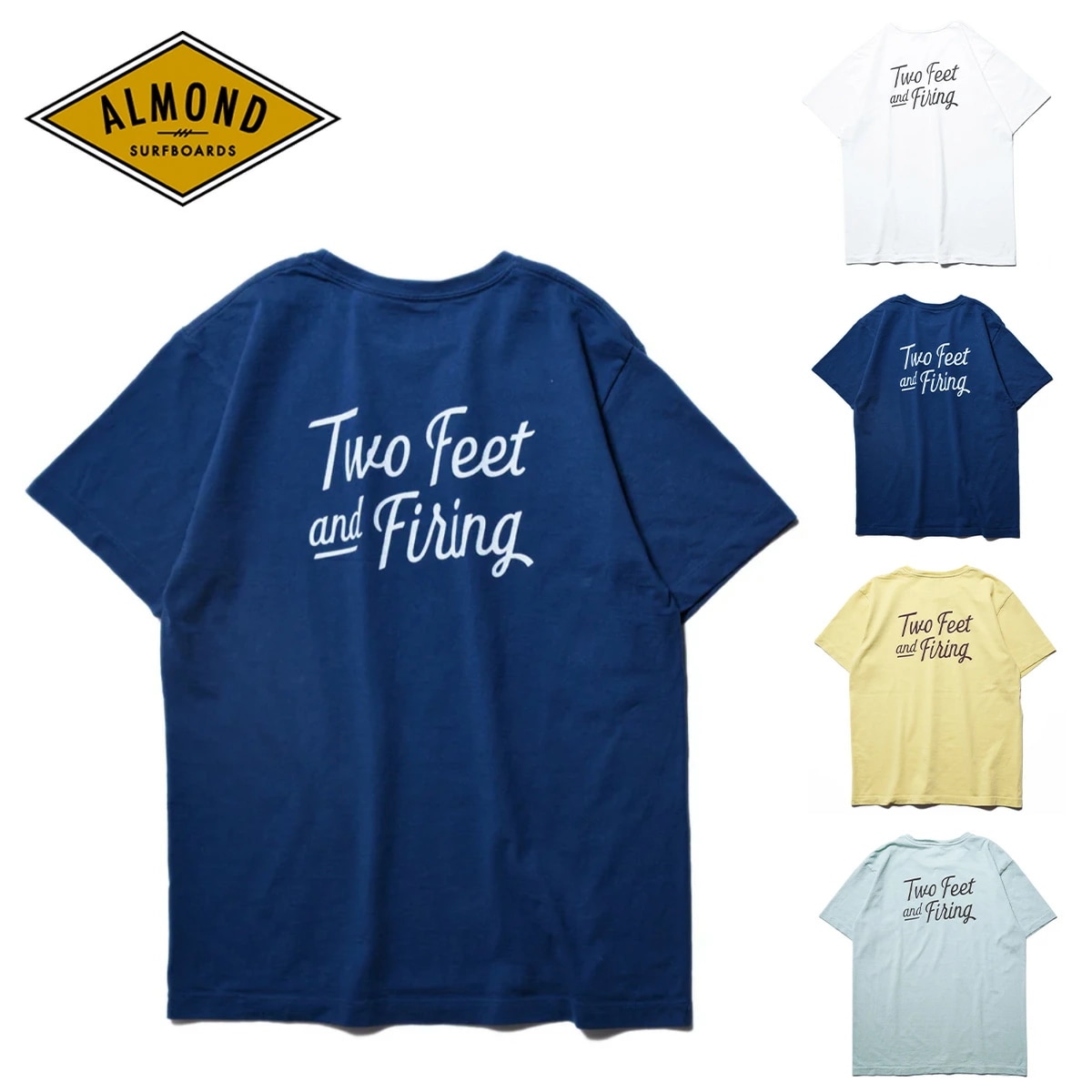 アーモンド サーフボード Tシャツ トップス Almond Surfboards TWO FEET and FIRING 半袖 プリント ブランドロゴ コットン 日本製