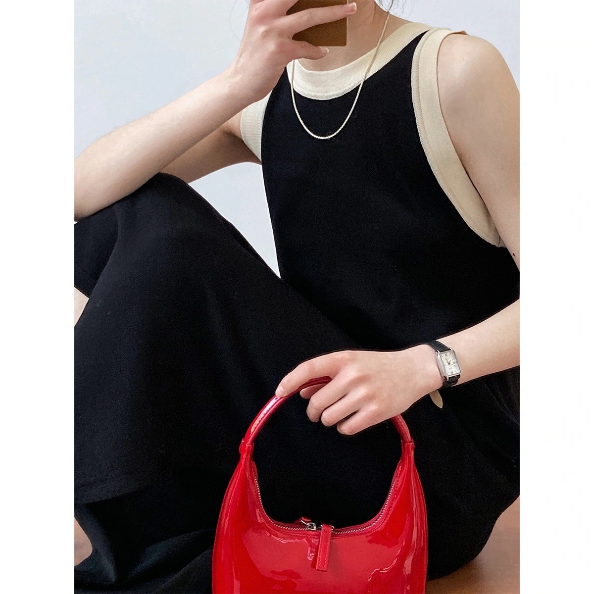 ニット 怠惰風 スカートストライプ ロングスカート シンプル スリット ノースリーブ ワンピース タンクトップスカート 感 5,886円