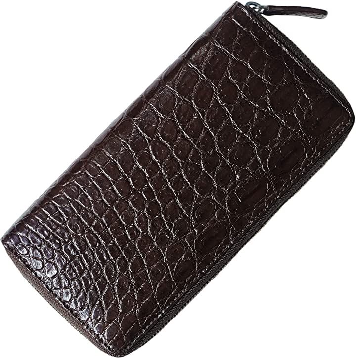 クロコダイルラウンドファスナー長財布 ワニ 本革 シルバーファスナー ブラウン( シルバーファスナー ブラウン)