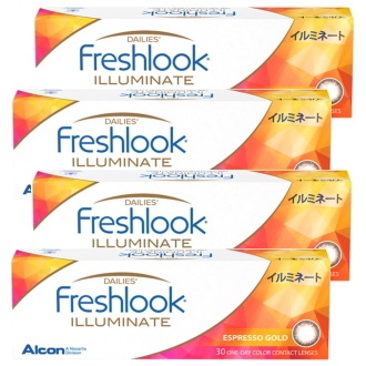 4箱セット フレッシュルック デイリーズ イルミネート エスプレッソゴールド 30枚入り 1日使い捨て 1day ワンデー カラコン処方箋不要
