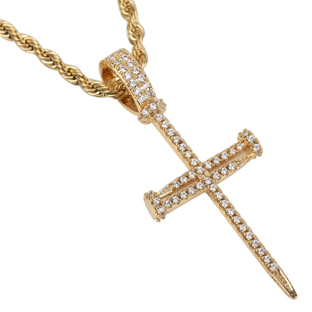 クロスネックレス 釘 パヴェ CZ [n304]ペンダント・チョーカー
