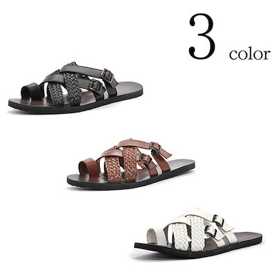 Qoo10 サンダル メンズ レザーサンダル Puレ メンズバッグ シューズ 小物