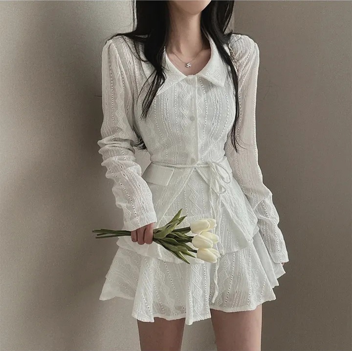 シャツ INS早春新作 ブラウス＋ケーキスカート セットアップ 4,334円