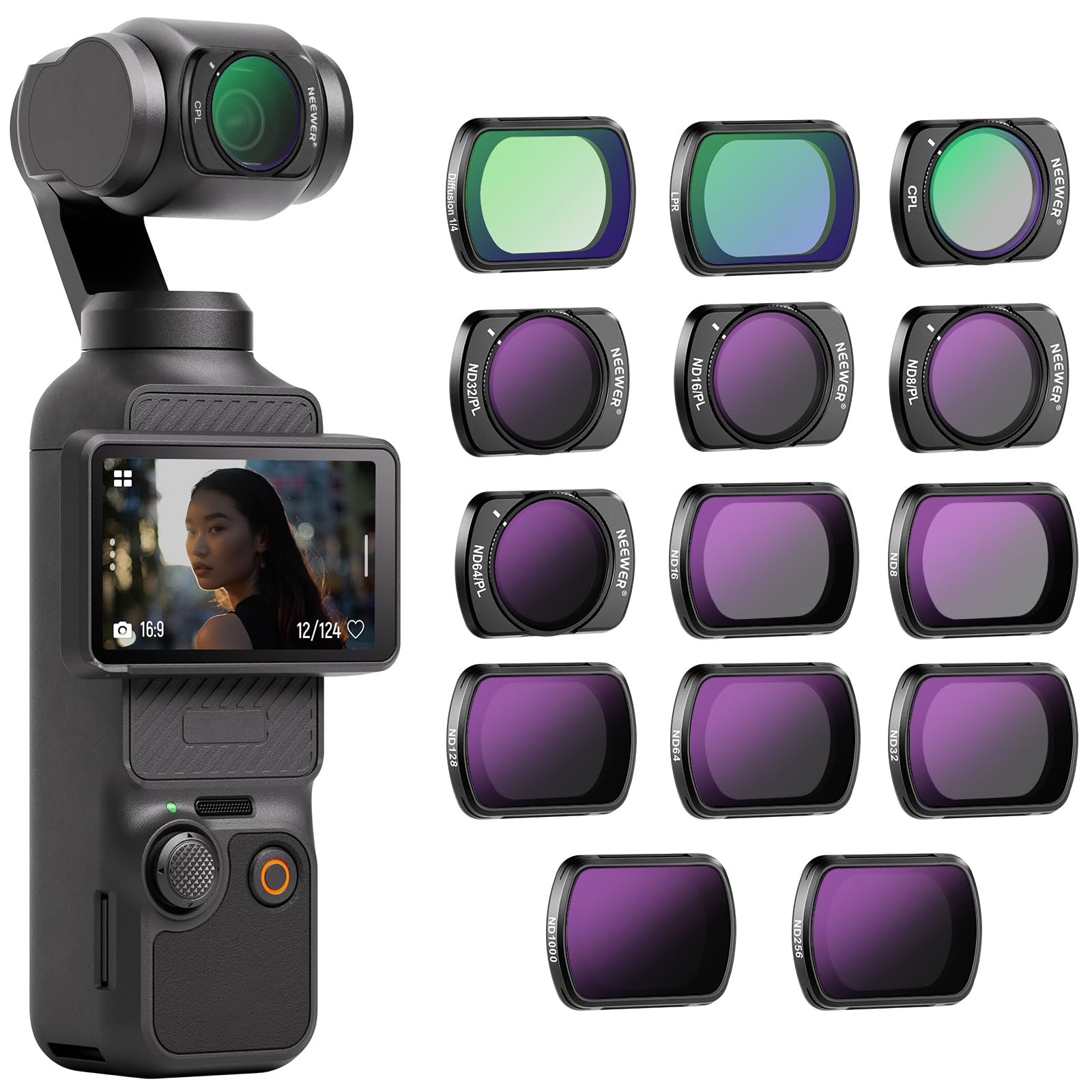NEEWER 磁気ND & CPL & 効果フィルターセット コンパチブル OSMO Pocket 3 14枚 HD CPL ND8 ND16 ND32 ND64 ND128 ND256 ND1000