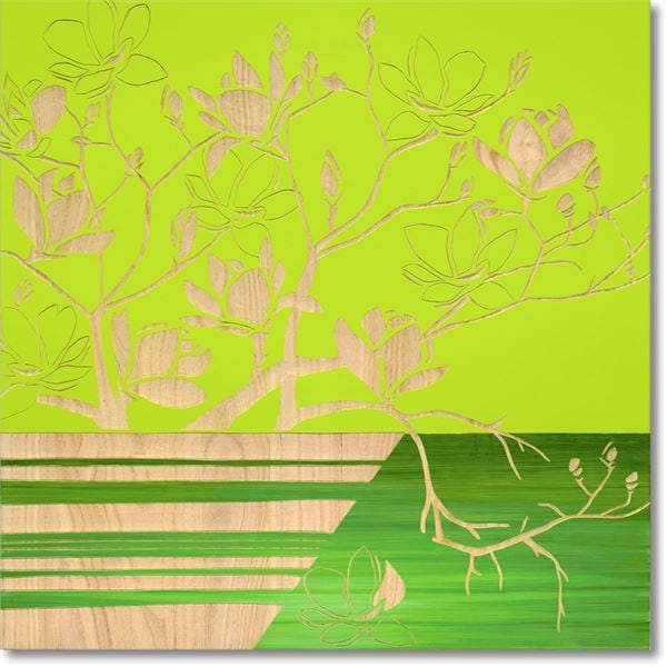 ユーパワー ウッドスカルプチャーアート 60x60cm 「マグノリア with ベース」GR+NP