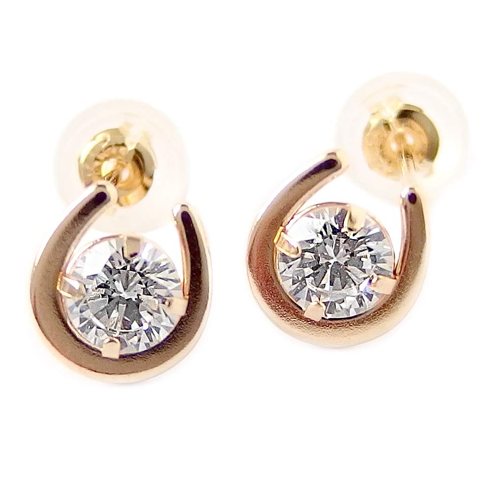 ピアス キュービックジルコニア K18 イエローゴールド 馬蹄 馬 シンプル スタッド レディース シリコン製ダブルロックキャッチ