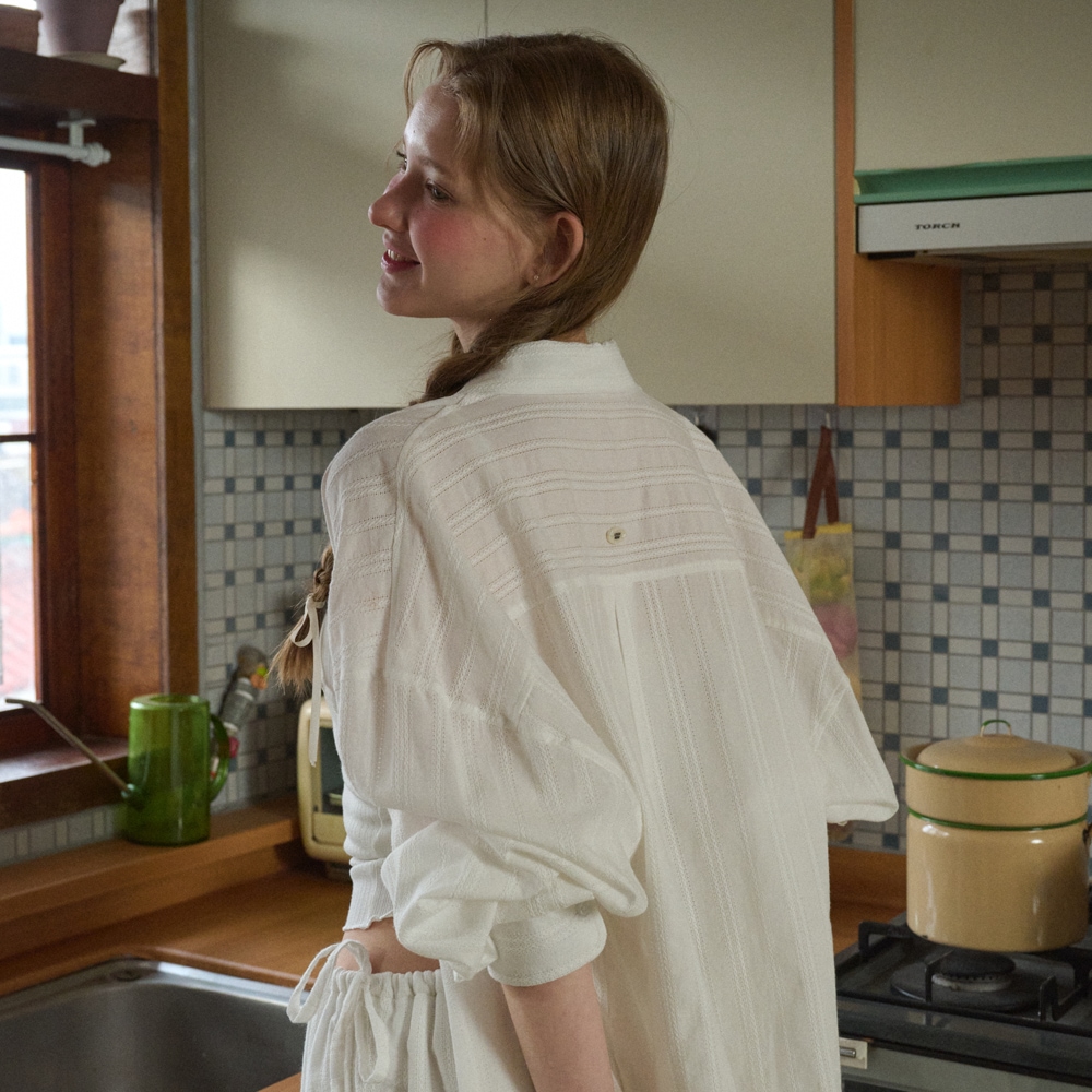 Rope-Wide Cotton Shirt [White]