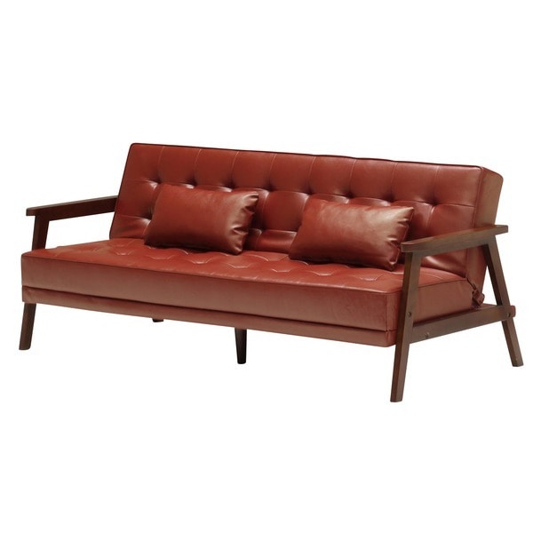 ソファーベッド シングルサイズ PVCレザー(合皮) クッション2個/肘付き レッド(赤) Milanoミラノ 開梱設置