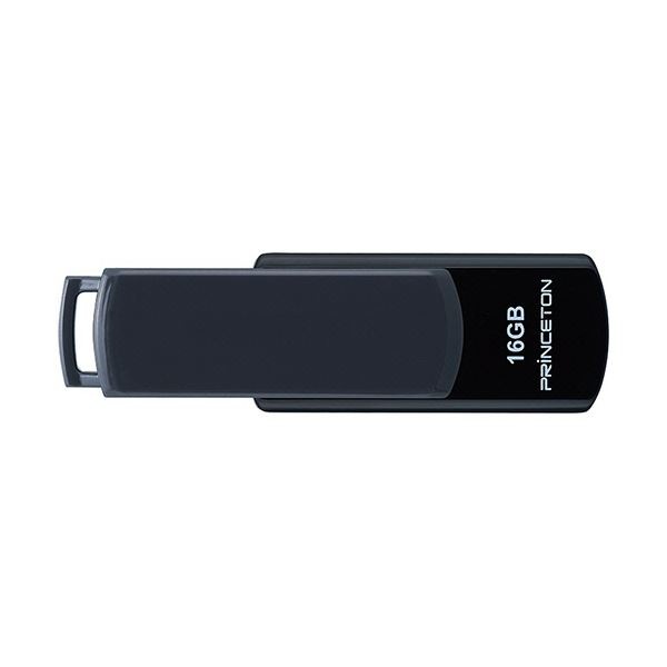 （まとめ）プリンストン USBフラッシュメモリー回転式キャップレス 16GB グレー/ブラック PFU-T3UT/16GA 1個[x10セット]