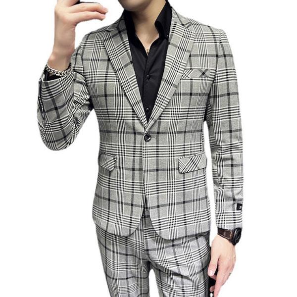 英国風 チェック柄 メンズスーツ セットアップ メンズ スーツ おしゃれ ジャケット テーラード 長袖 スリムパンツ上下 紳士服 成人式