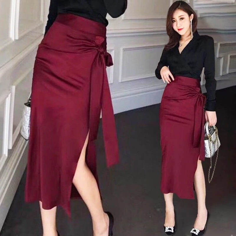 プリーツスカート 脚魅せミニスカート フレアスカート話題サテンスカートエレガントサテンハイウエストスプリットスキニーセクシー半身浴スカート タイトスカート マーメイドスカートマキシスカート