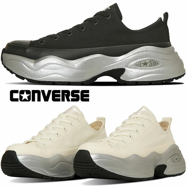 コンバース 厚底 レディース スニーカー オールスター（R） サージトレーナー MT OX ローカット メンズ カジュアルシューズ 31313920 ブラック/メタリックシルバー 黒 31313921