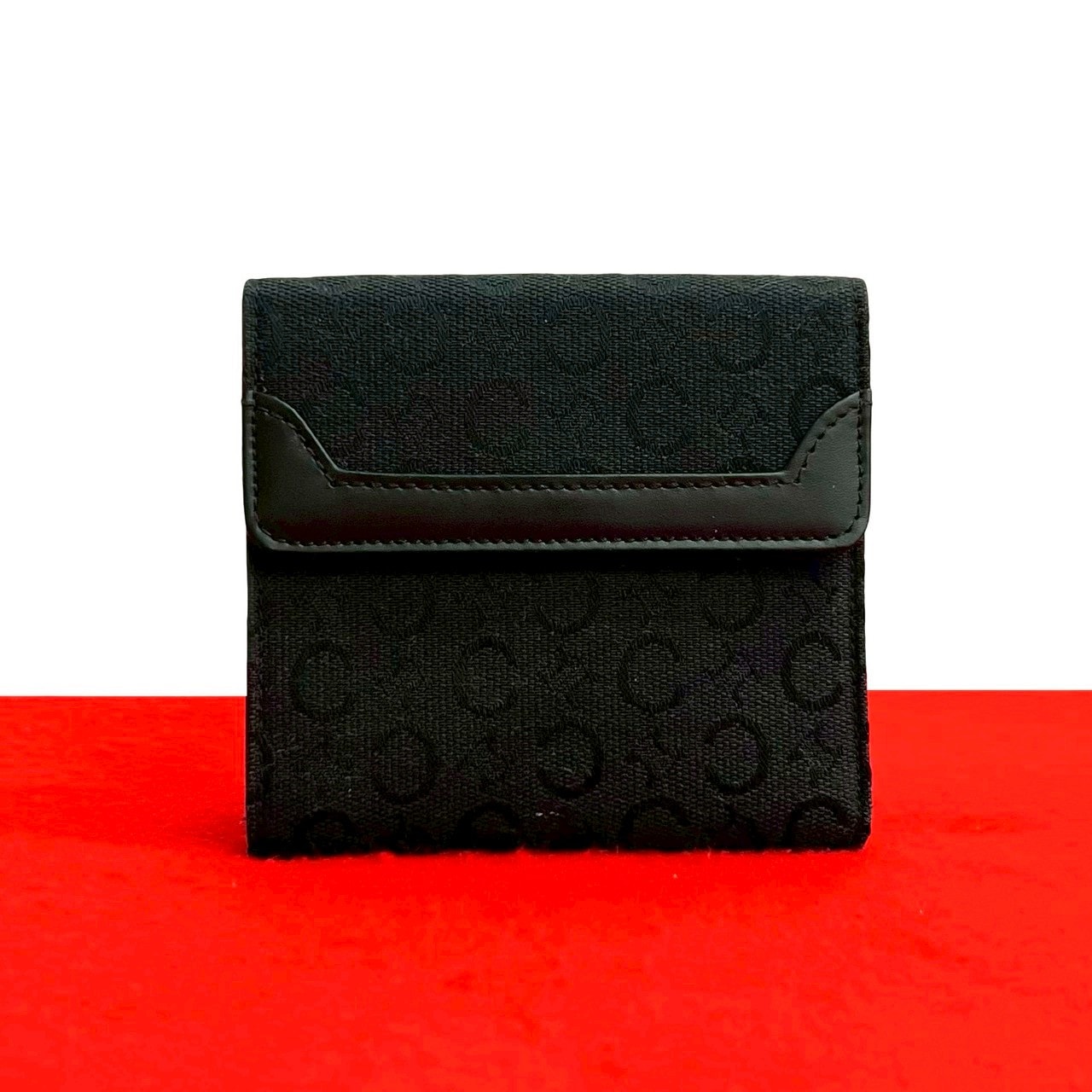 Cマカダム 総柄三つ折り財布 キャンバス レザー ブラック 16753