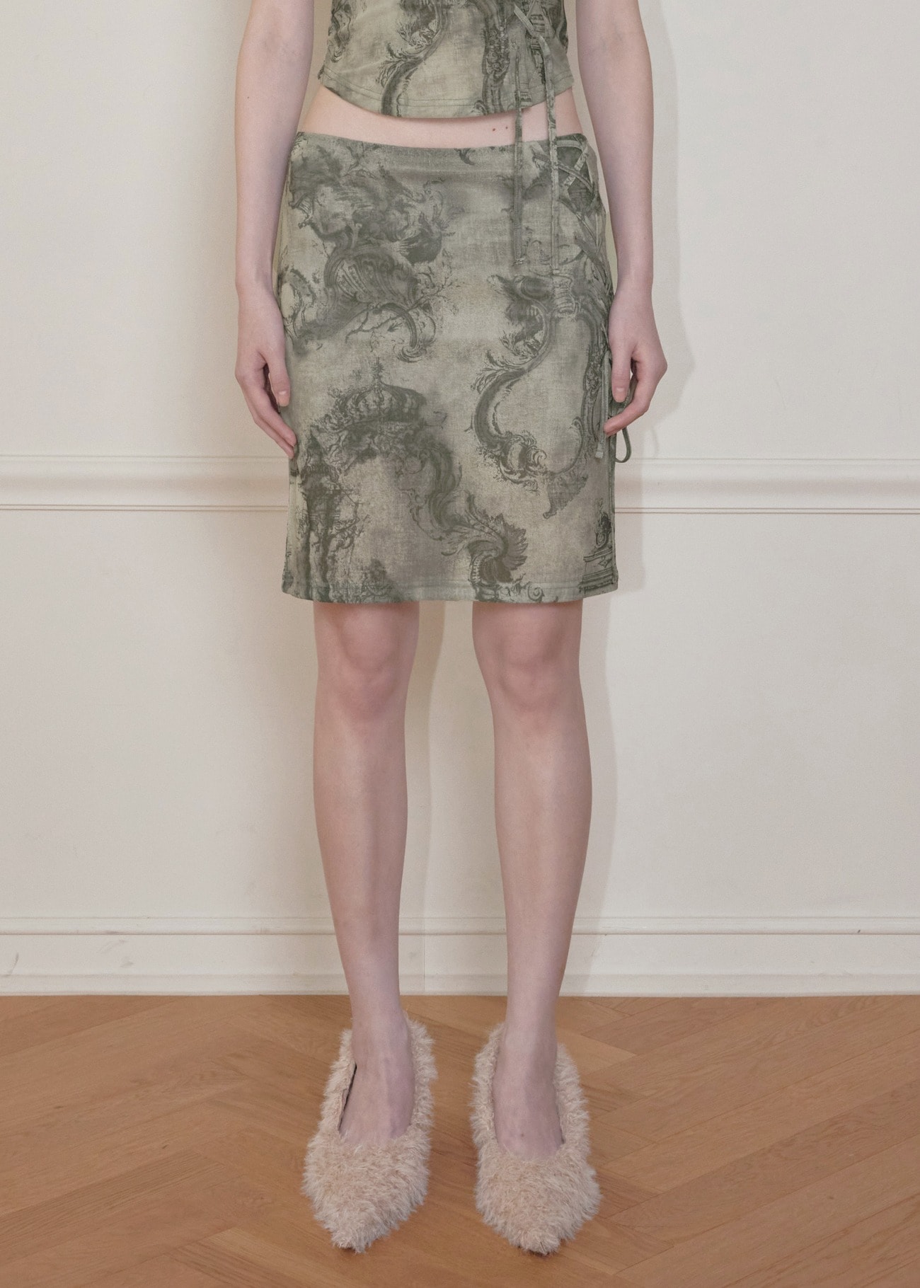 【bohemseo】 LACE-UP MIDI SKIRT, BEIGE 正規品