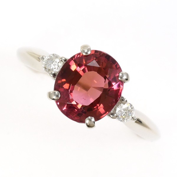 PT900 プラチナ リング 16.5号 ピンクトルマリン 2.50 ダイヤ 0.12 中古