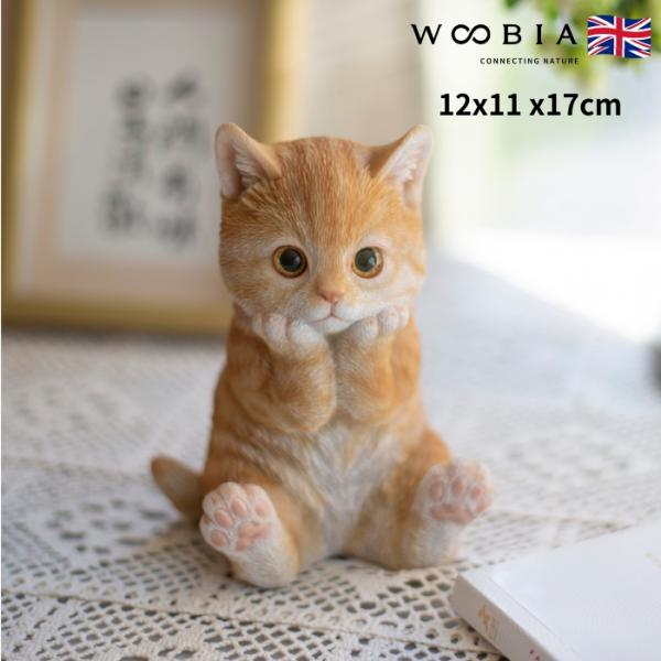 かわいい猫の置物 頬杖をつく茶トラ猫 じゃれる茶トラ子猫 動物 おしゃれ 玄関 インテリア 卓上 ガーデン woobia ウービア