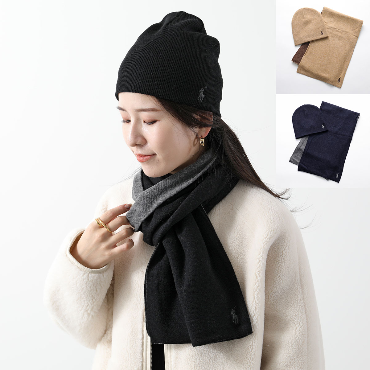 Polo Ralph Lauren ポロラルフローレン マフラー ニット帽 PC0835 レディース 2点セット ポニー刺繍 ニットキャップ ビーニー 帽子 カラー3色