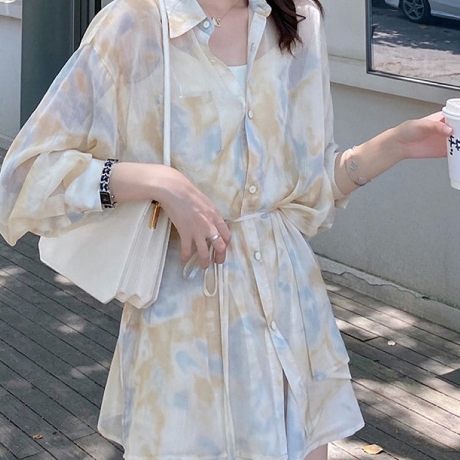 セットアップツーピースシャツ長袖ワイドパンツショーツ