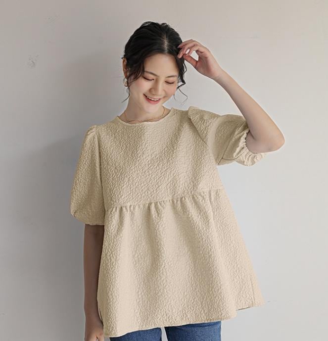 ソリッドカラー韓国の丸いネックトップルーズロータスリーフスカートショートTプルオーバーTシャツ