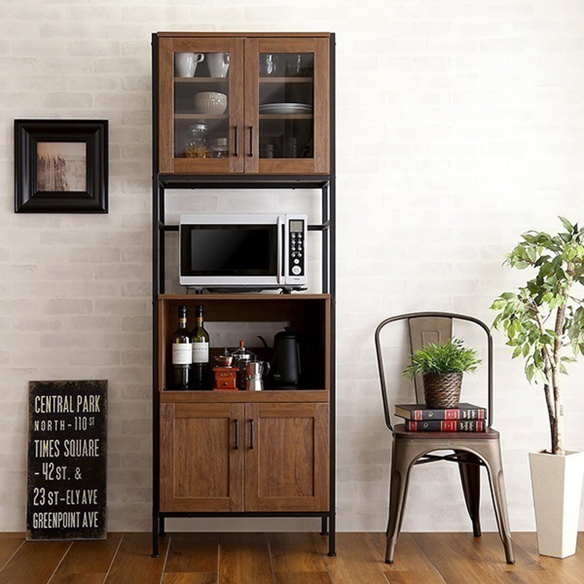 ヴィンテージ ごみ箱上ラック すきま収納タイプ 64cm幅 食器棚 高さ調整 キッチン収納 棚