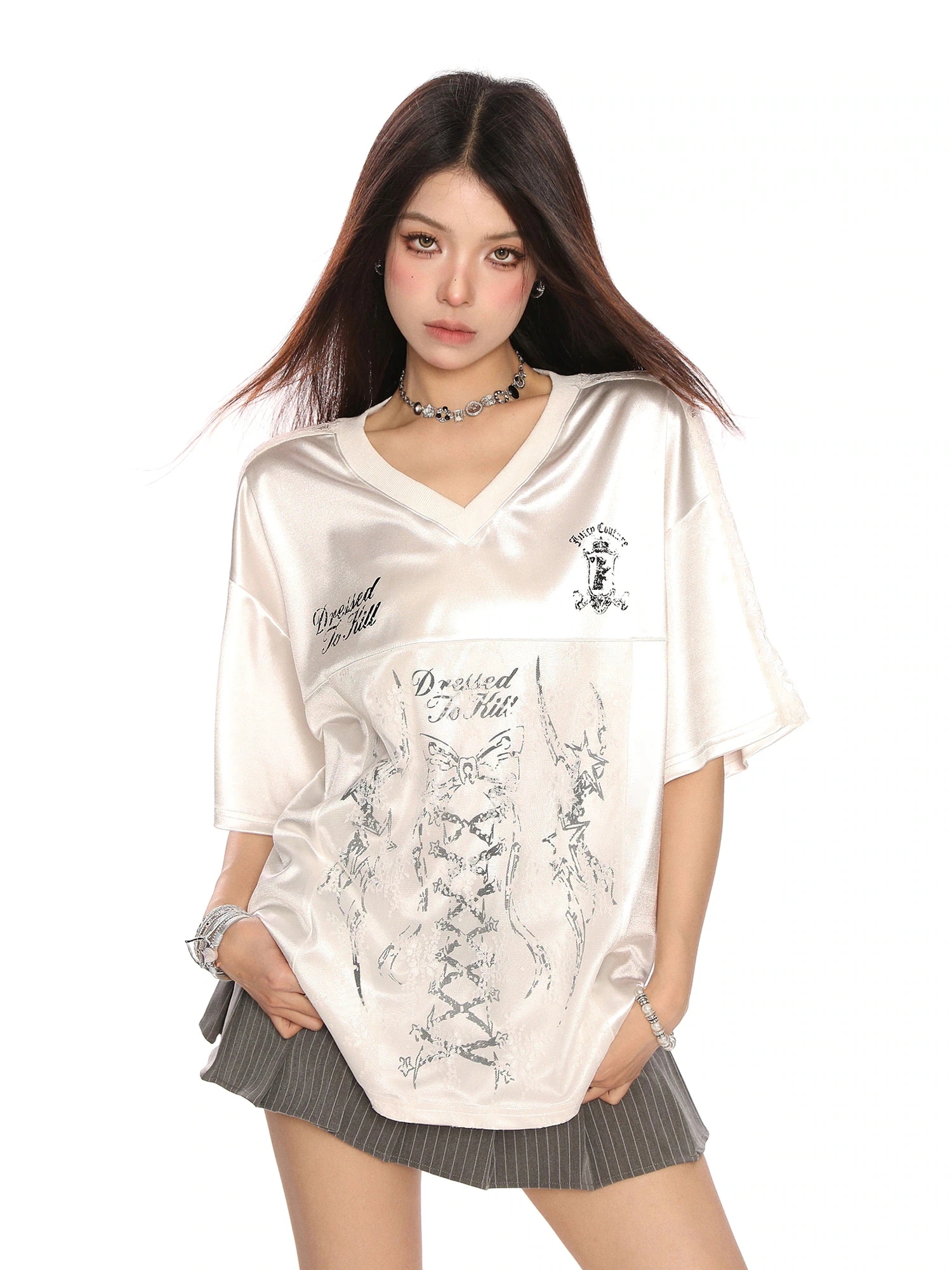 Tシャツ 韓国可愛い風トップス K-POPファッション半袖ストリート系切り替え丈フットシルエットダンスラグランゆったりシャツ衣装レディースサイズVネックおしゃれカジュアル春メンズ配色T 2025春夏