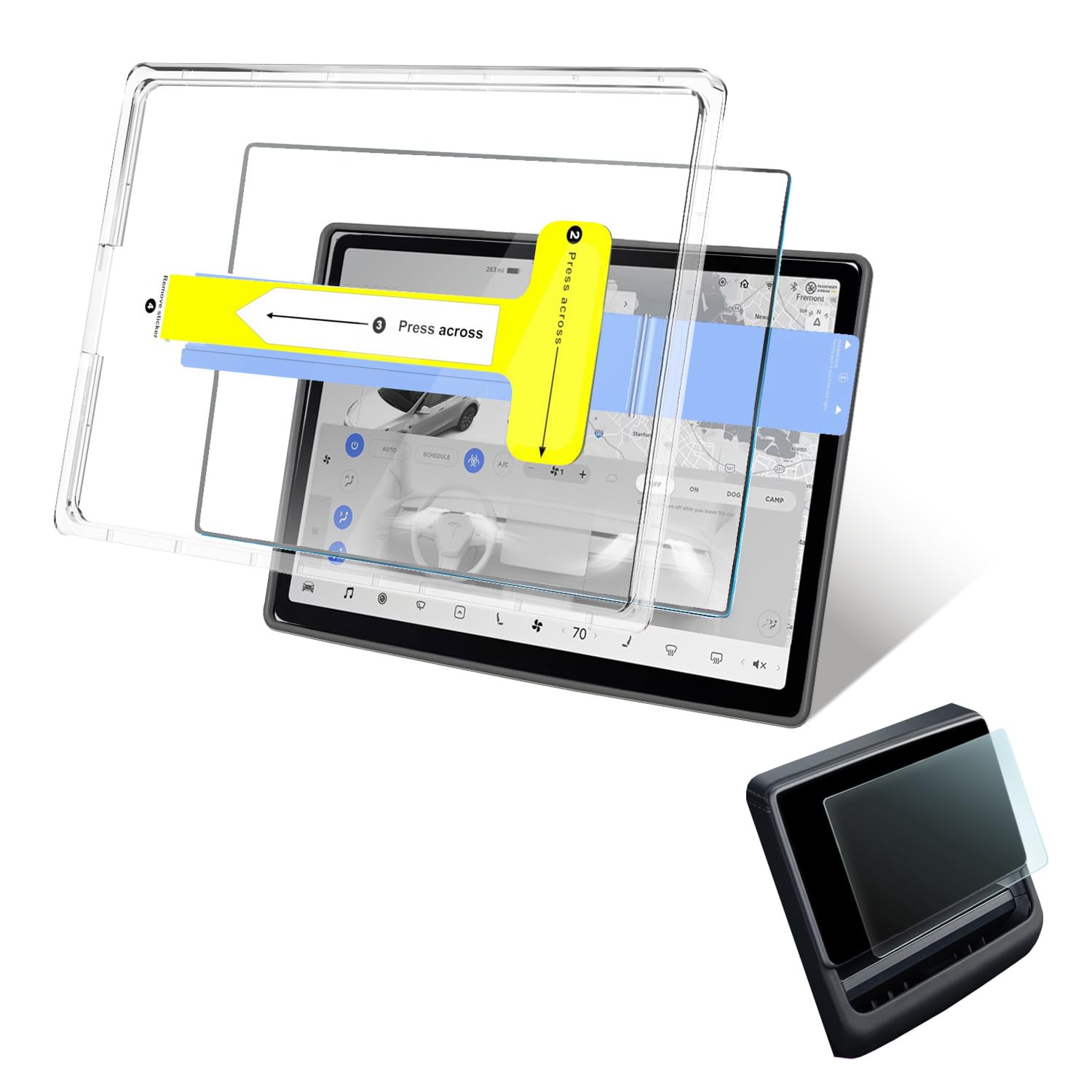 [15.4inch版] MODUFY テスラ ハイランド&ジュニパー専用フロント&リアスクリーン保護ガラスセット 貼付ガイド付き (高硬度/透明度/傷防止/クリア/アンチグレア/耐指紋/耐衝撃 / 9