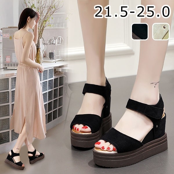 ウェッジソール サンダル 厚底 ウエッジソール 厚底サンダル レディース 韓国 かわいい おしゃれ 可愛い かかと あり ヒールサンダル アンクルストラップ 大きいサイズ