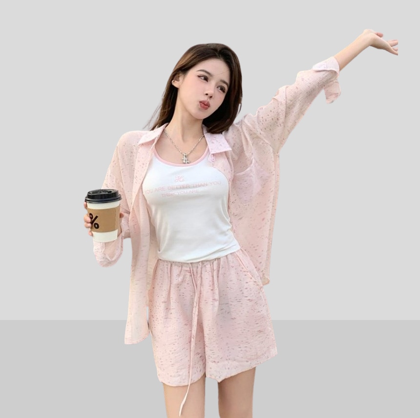 【3点セット】ノースリーブ シャツ ショートパンツ 3点セット レディース 冷感 ショート 肌触り フリーサイズ