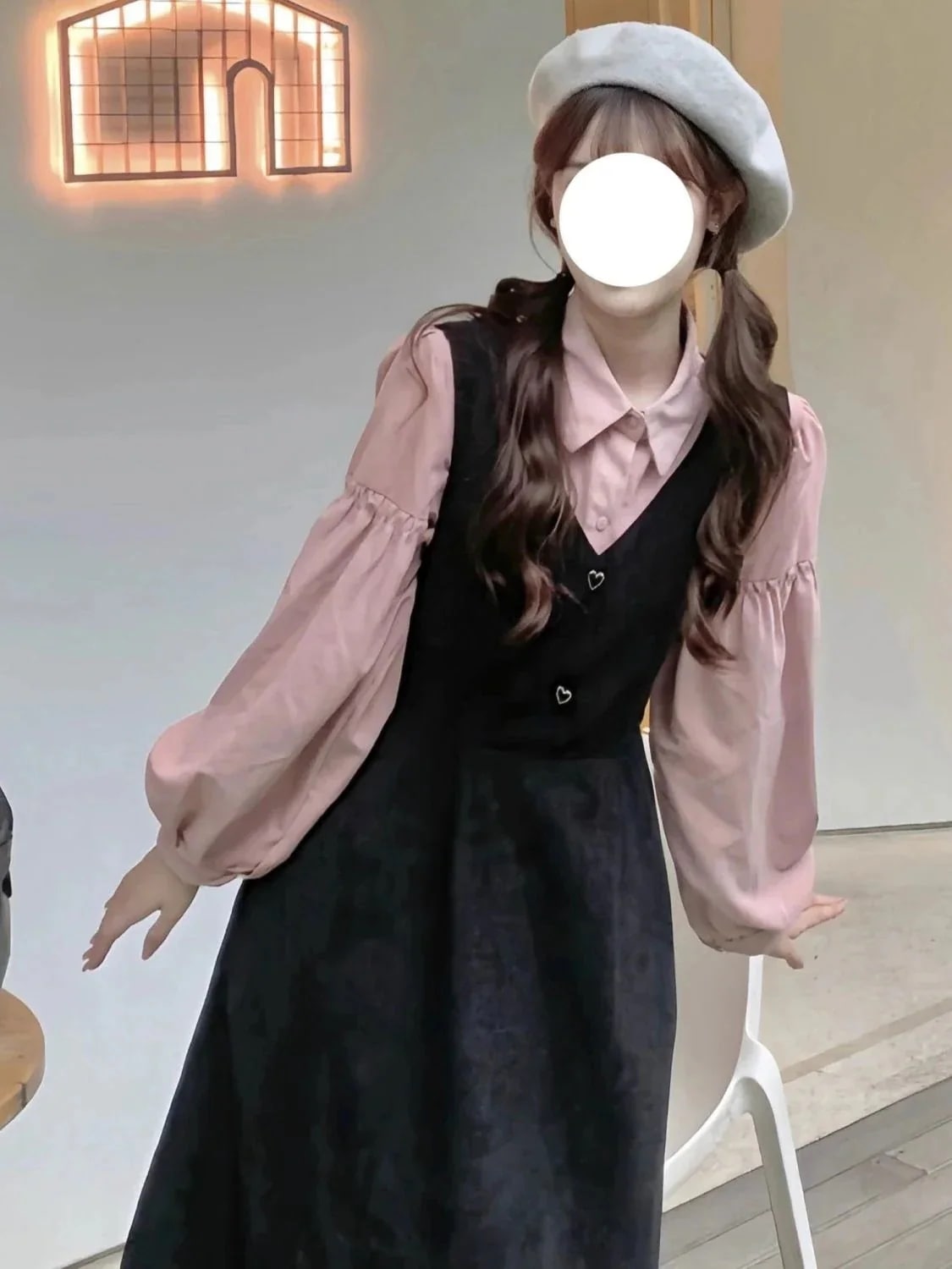 新作春春冬 高級感 韓国ファッション アカデミック やせて見える あちこち コーデュロイ 長袖ワンピース 2点セット