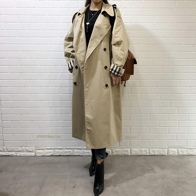 オーバーフィット チェック 配色 トレンチコート