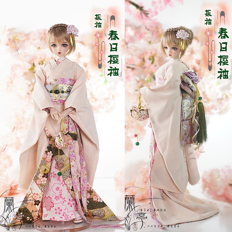BJDドール衣装セット 着物 和風振袖 春日桜袖 YOSD/MSD/SD/SD17/70cm人形用