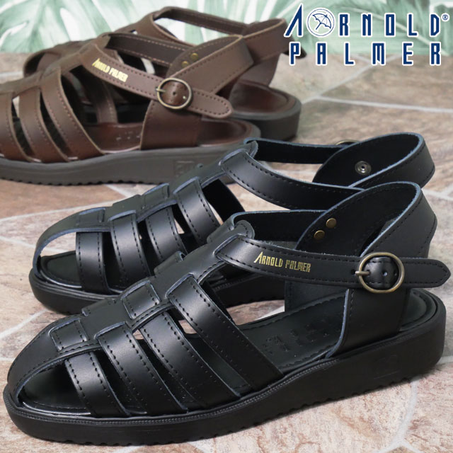 アーノルドパーマー メンズ グルカサンダル 本革 靴 コンフォートサンダル 日本製 亀サンダル 黒 ドライバーシューズ ブラック ストラップサンダル ダークブラウン Arnold Palmer AP6