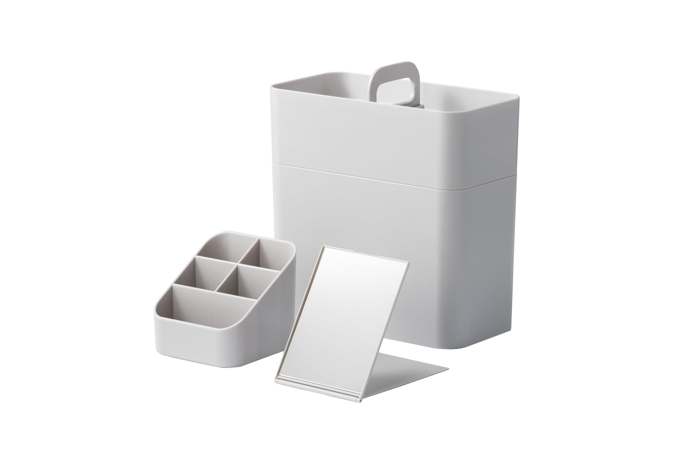 ライクイット (like-it) 持ち運びができるメイクボックス 収納ケース 鏡付き ドレッサー 汚れてもお手入れしやすいプラスチック製 スリム 約幅11x奥21x高23cm グレー 日本製