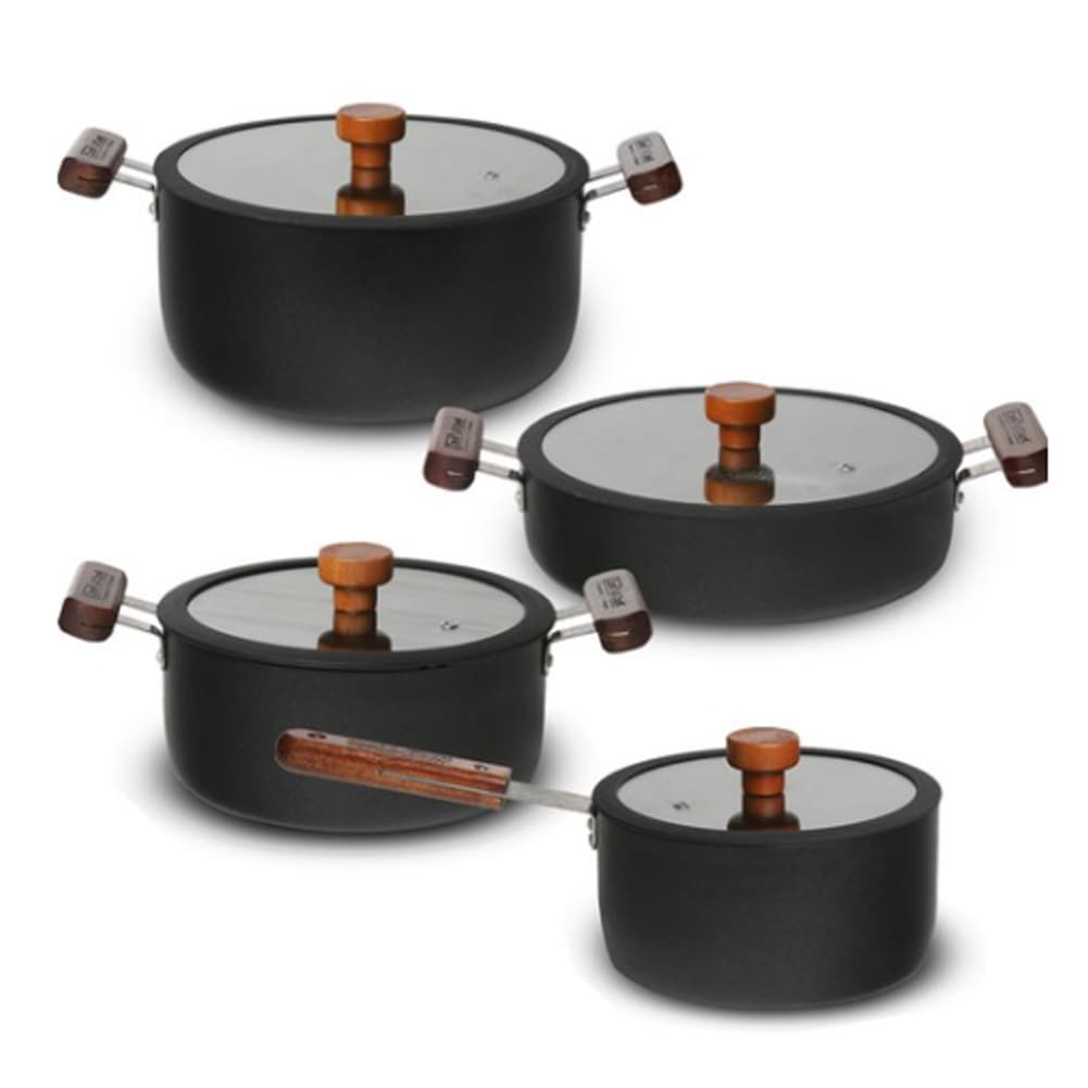 IH aluminium Pot with wooe handle Set of