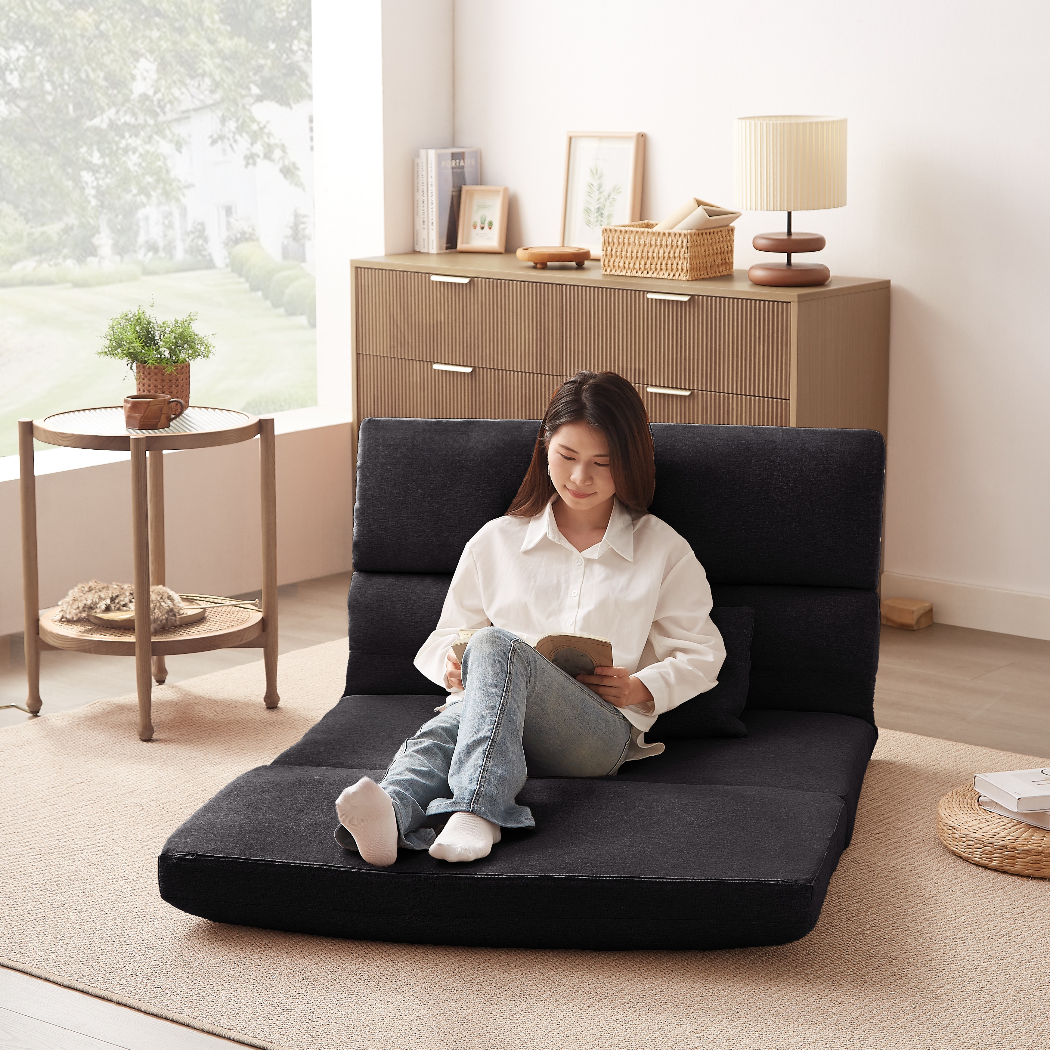 【国内出荷 - 3日配達】折りたたみ ソファベッド 座椅子 幅103cm 2人掛け ソファ リクライニング 5段階 コンパクト P1/P2 おしゃれ460