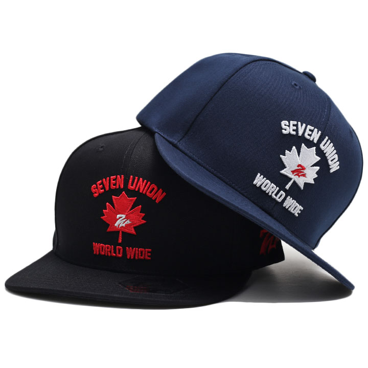 7union キャップ メンズ 春夏秋冬用 黒/紺 公式 帽子 深め フラットバイザー スナップバックキャップ おしゃれ シンプル メイプルリーフ